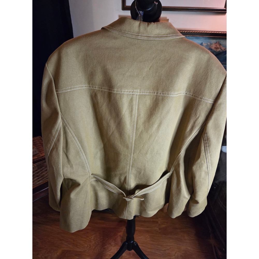 Vtg Kasper Woman Khaki Tan Contrast Stitch Blazer Jacket Plus Size 24W Tailored - Picture 8 of 15